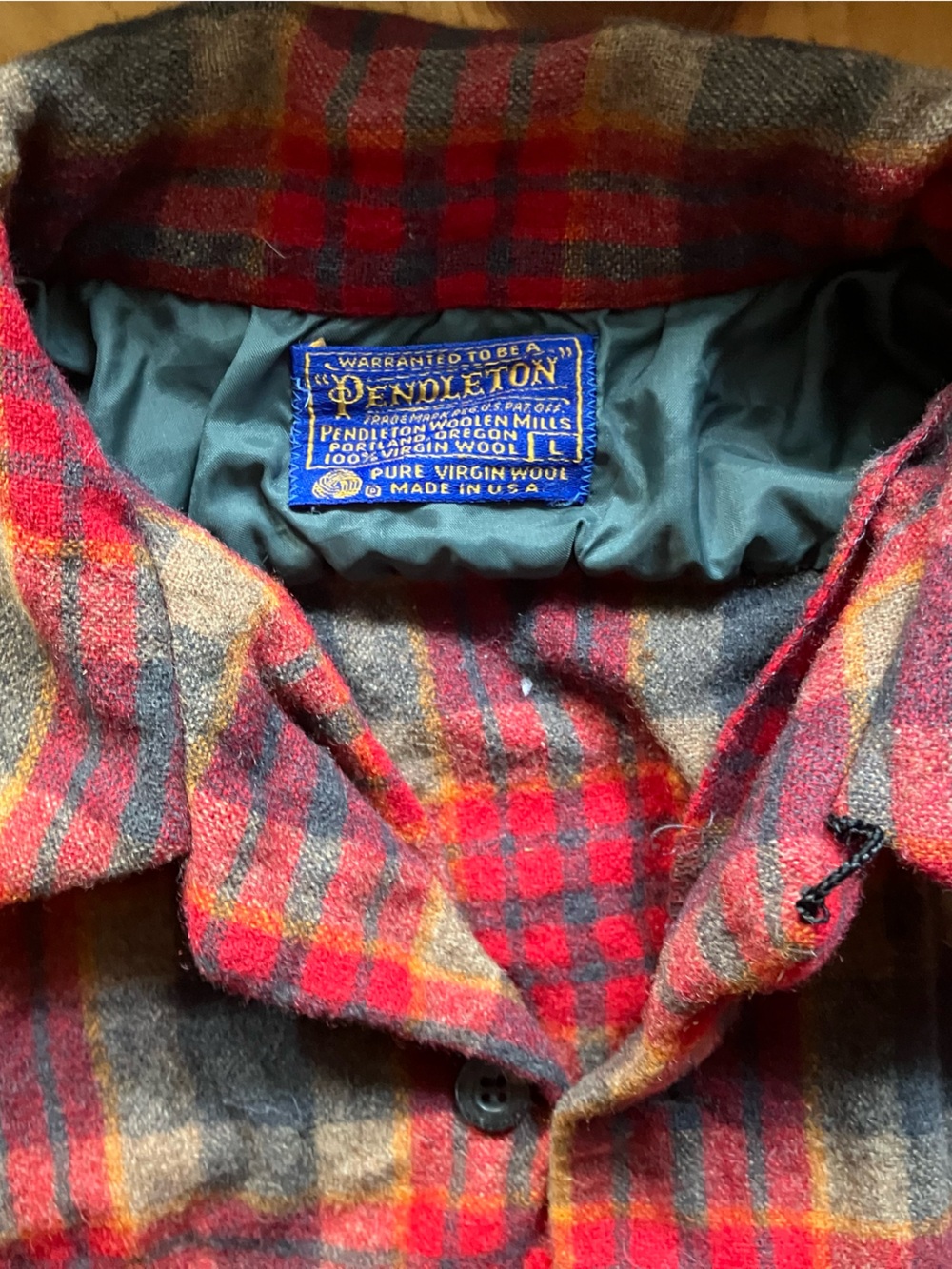 Vintage Pendleton Red Gray Tan Plaid Wool Flannel Shirt - Picture 7 of 16